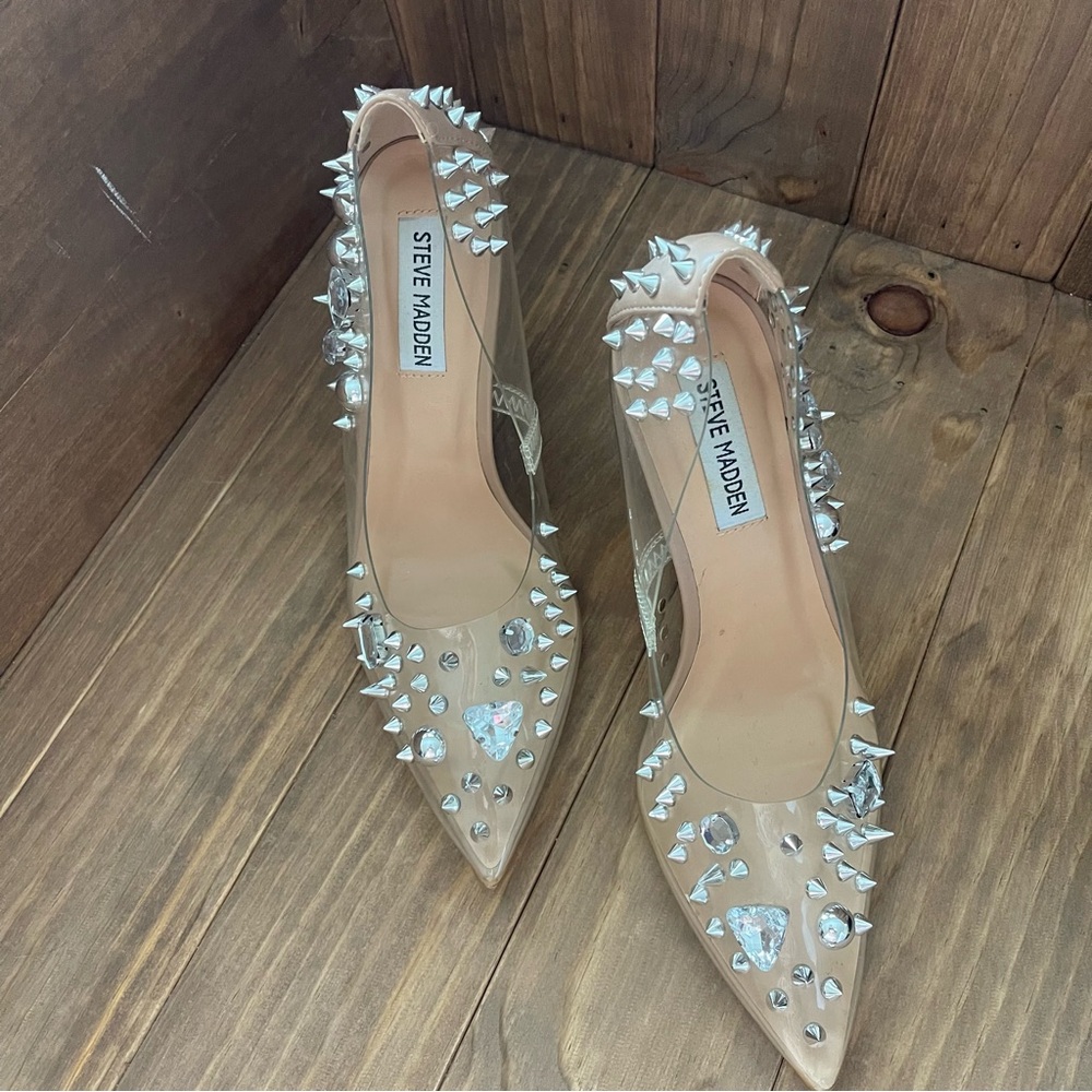 Steve Madden Woman’s Rhinestone/Clear Nude Pump Size 8